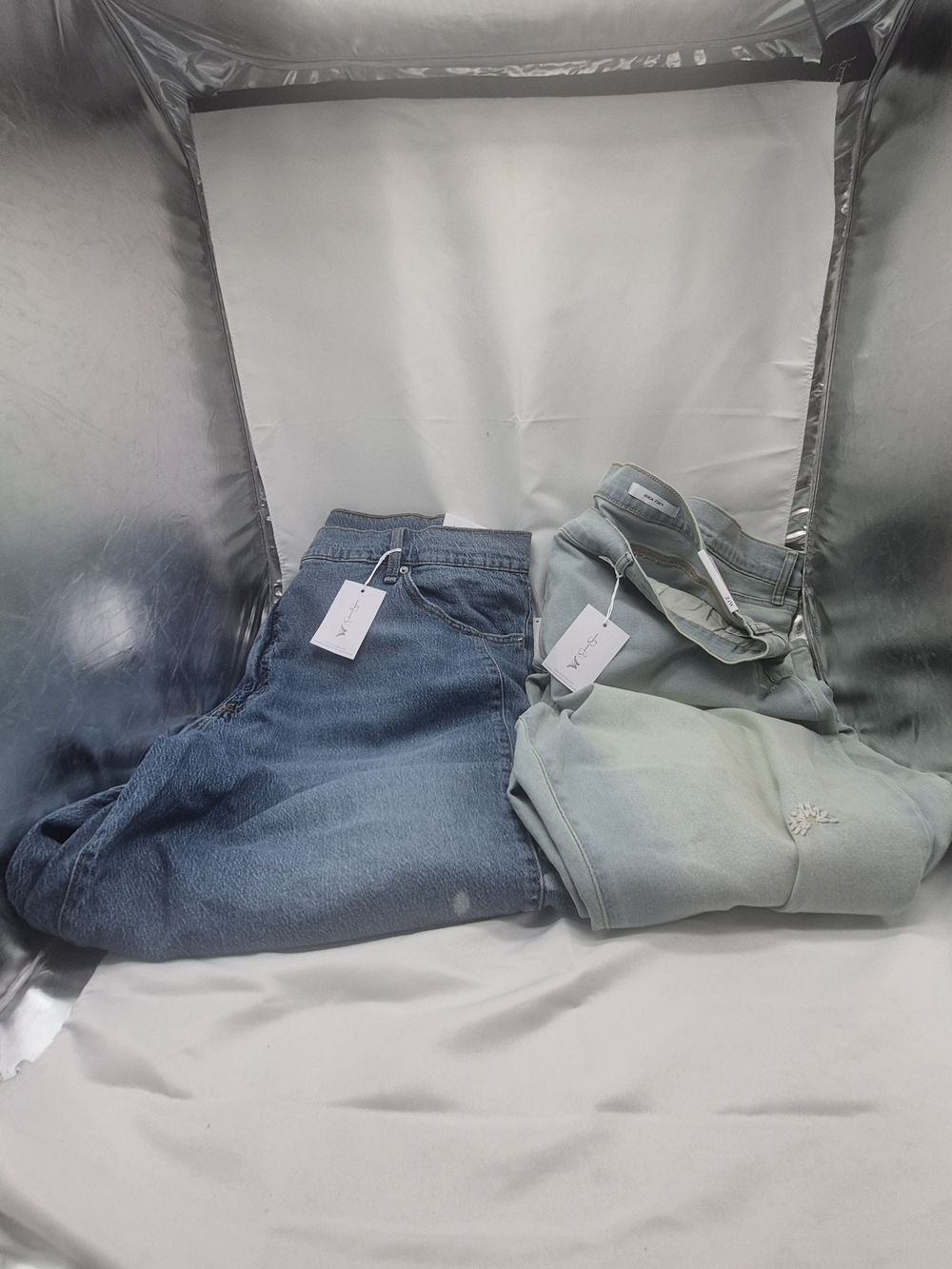 Jessica Simpson Women's Dual-Tone Boyfriend Jeans - Mid Blue & Pale Blue